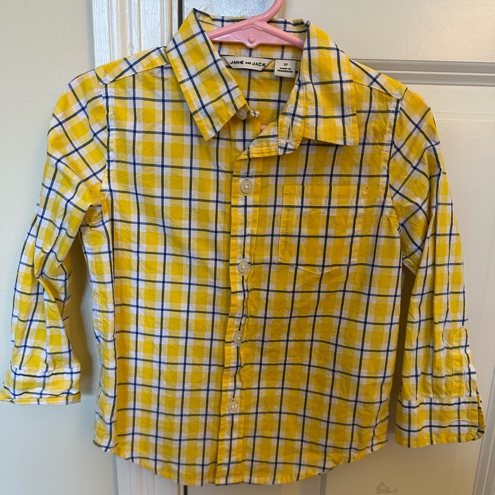 Janie and Jack 2T Yellow and Blue Check Button-Down